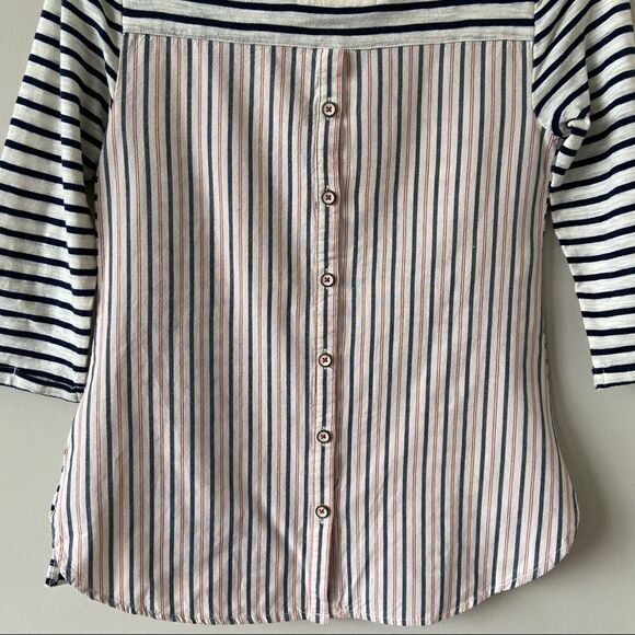 Anthropologie-postmark Stripe Two Pattern Button Back 3/4 Sleeve (XS) - Picture 5 of 7